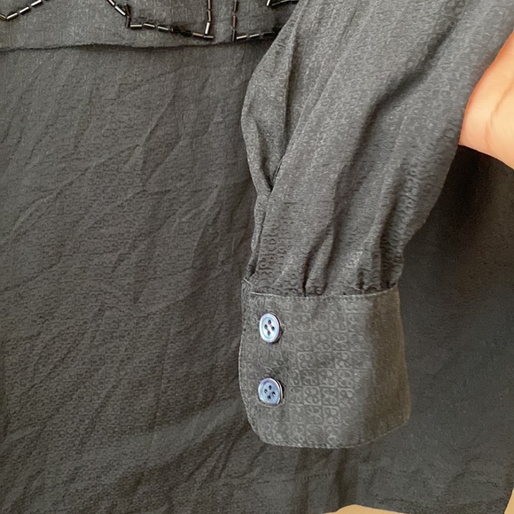 100%silk women’s long sleeve button down beaded black  size 8 - Picture 11 of 17